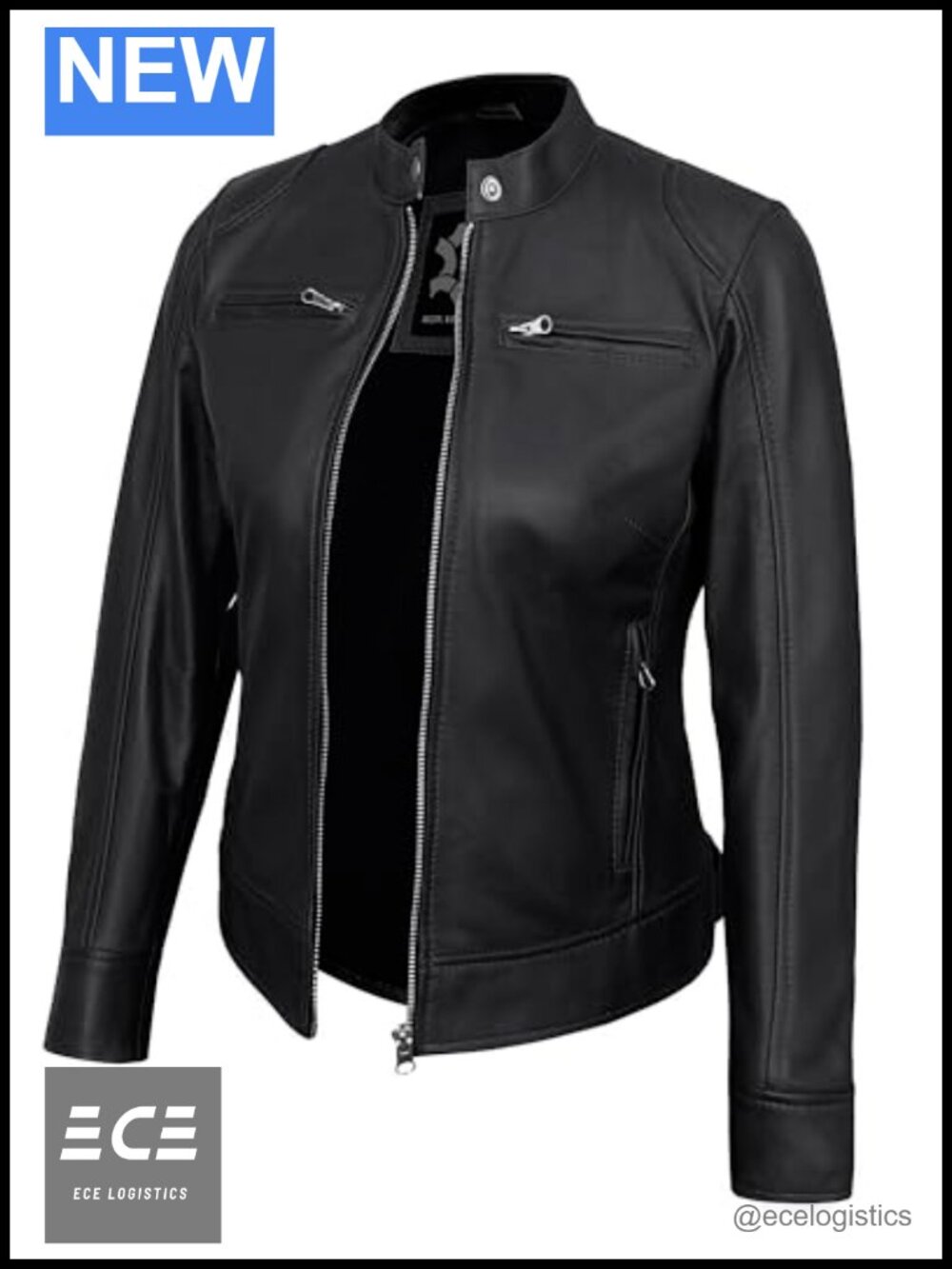 Real Lambskin Leather Jacket Cafe Racer Biker Style Women's